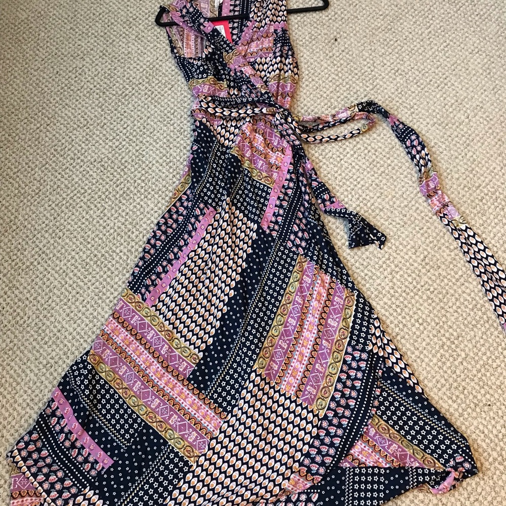 Evereve multi patchwork wrap dress